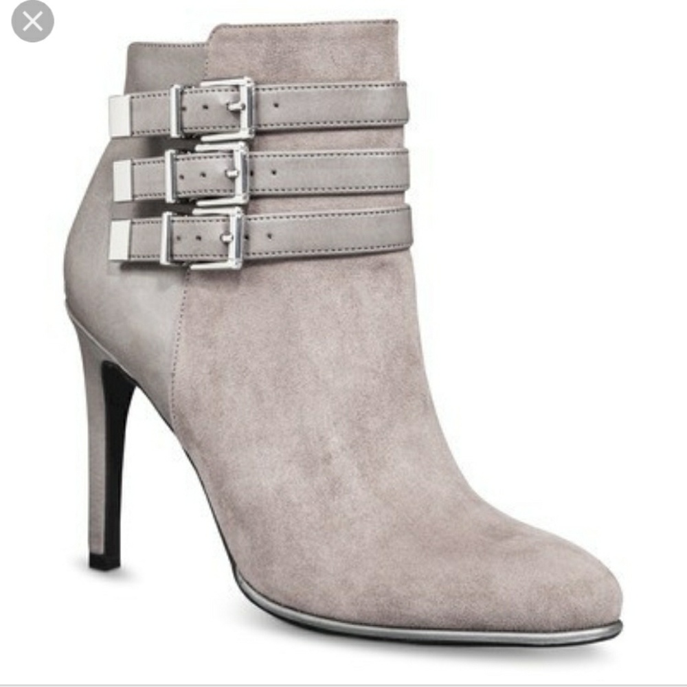 Sam & Libby Gray Faux Suede Leather Booties sz 8